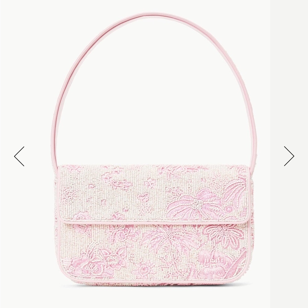 STAUD Pink Beaded Floral Shoulder Bag